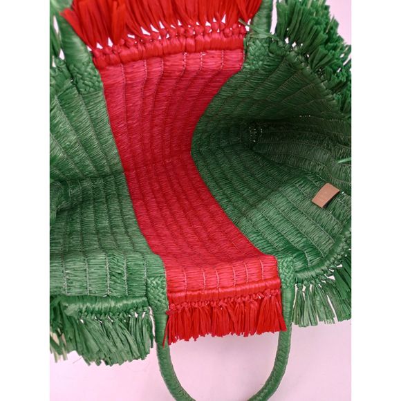 Gucci Green Stripe Web Woven Straw Raffia Tote Shopper Bag - Picture 6 of 8